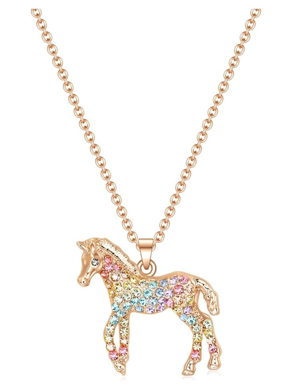 Girls Horse Necklace Rainbow Crystal Pendant Initial L Charm Jewelry